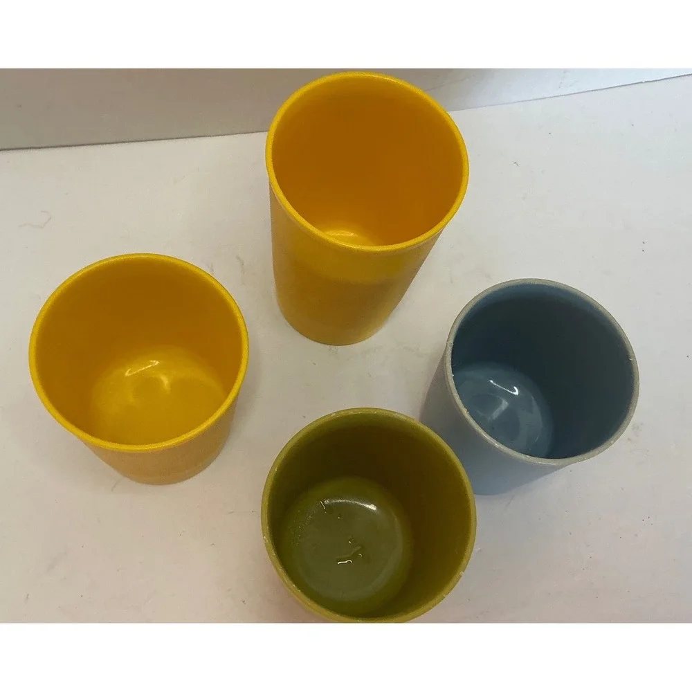 Tupperware Vintage Tumblers Cups Set of 4 Harvest Gold Green Blue Y2K Retro